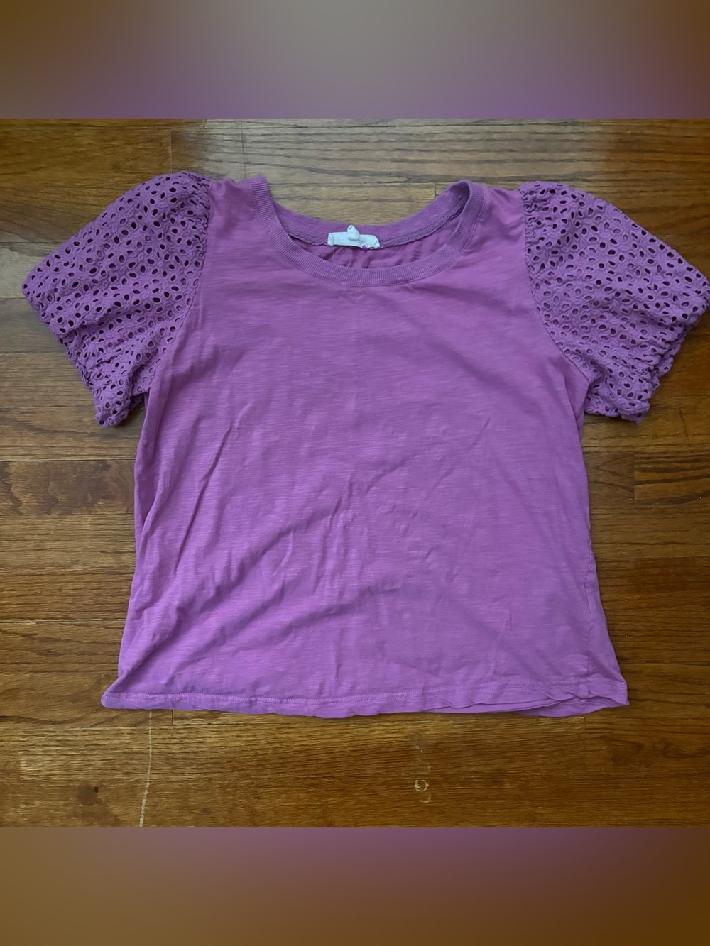 Jane and Delancey Purple Eyelet Sleeve Short Sleeve Tee
